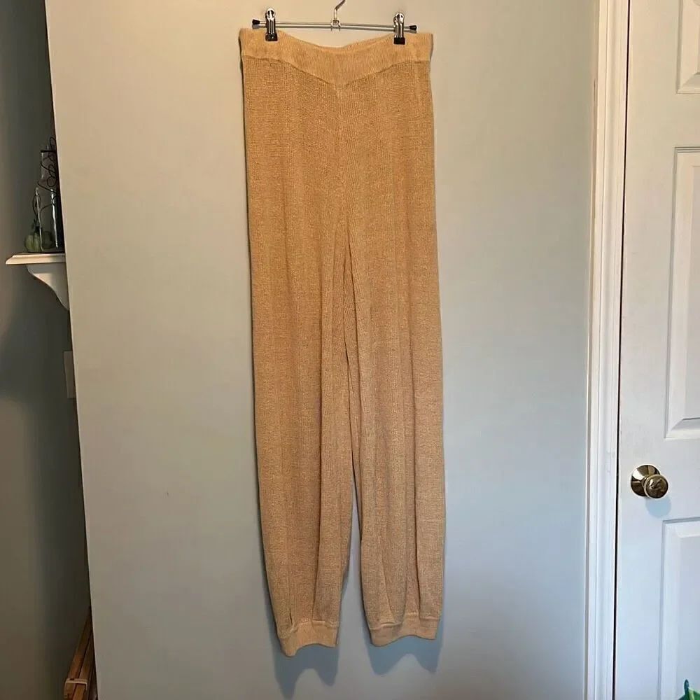 FP Beach Women's Tan Knit Flat Front High-Rise Pull-On Jogger Pants